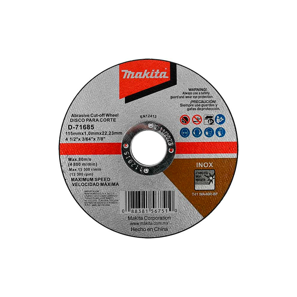 MAKITA DISCO ABRASIVO D-71685 115MM P/CORTE AC INOX