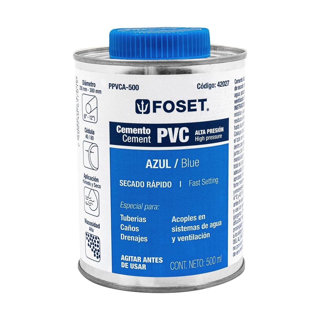 FOSET CEMENTO AZUL P/PVC      PPVCA-500 500ML HASTA 12"