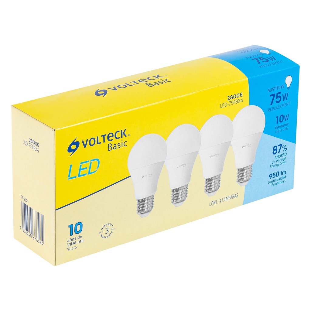VOLTECK LAMPARA LED 10W 4PZ   A19 CJA LED-75FBX4