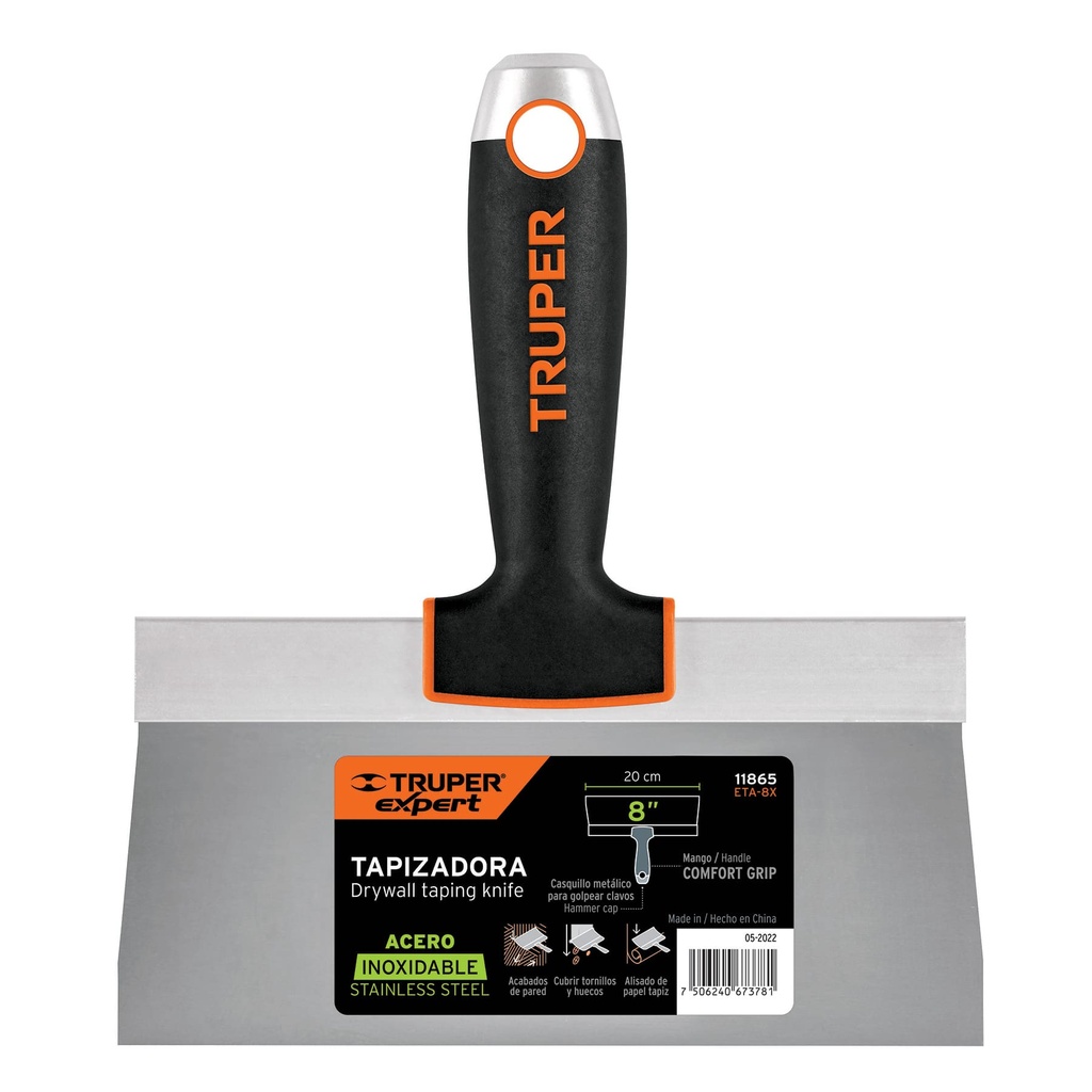 TRUPER ESPATULA TAPIZADORA    AC.INOX 8" MGO CONFORT ETA-8X