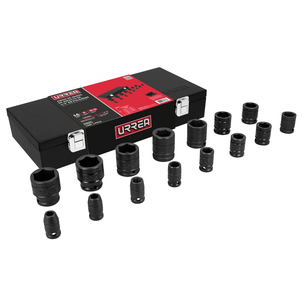 URREA JGO DADOS IMP STD PTA   HEX 1/2" 15PZ 7402C