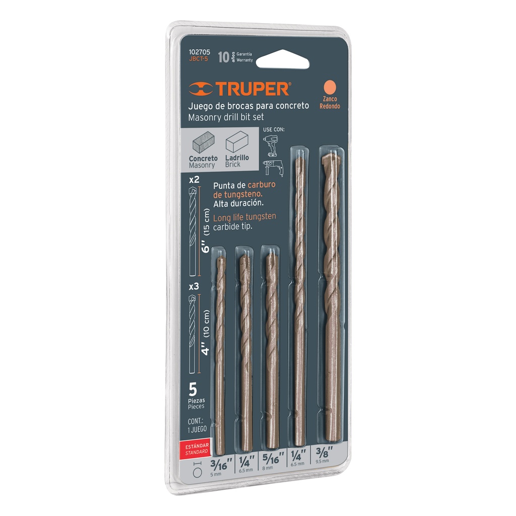 TRUPER JGO BROCAS P/CONCRETO  5PZ 3/16"-3/8"