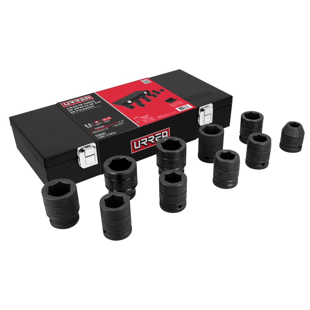 URREA JGO DADOS IMP STD PTA   HEX 3/4" 10PZ 7501C