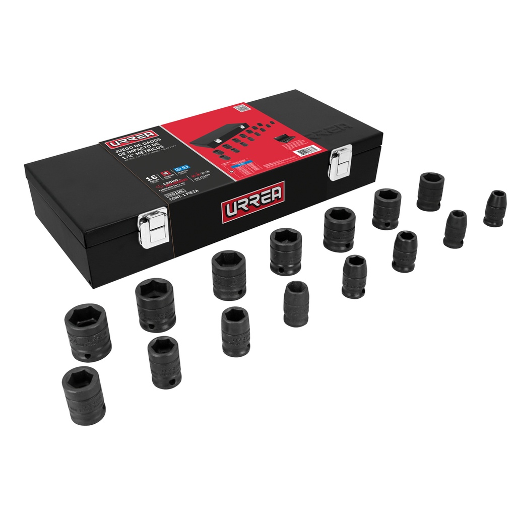 URREA JGO DADOS IMP MET PTA   HEX 1/2" 15PZ 7401MC