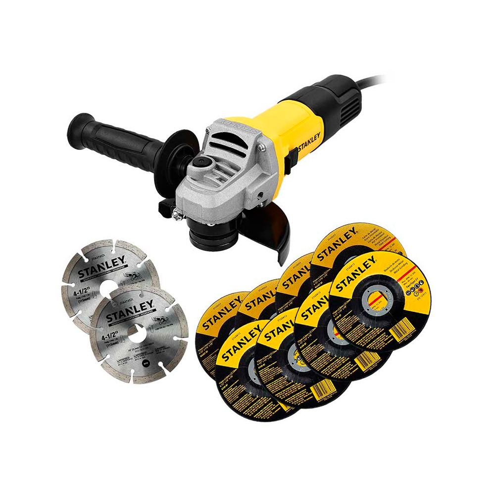 STANLEY MINIESMERILADORA ANG  4-1/2" 710W C/10DISC