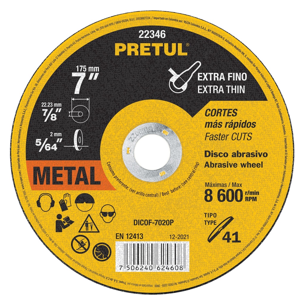 PRETUL DISCO P/METAL CORTE    FINO 7" DICOF-7020P
