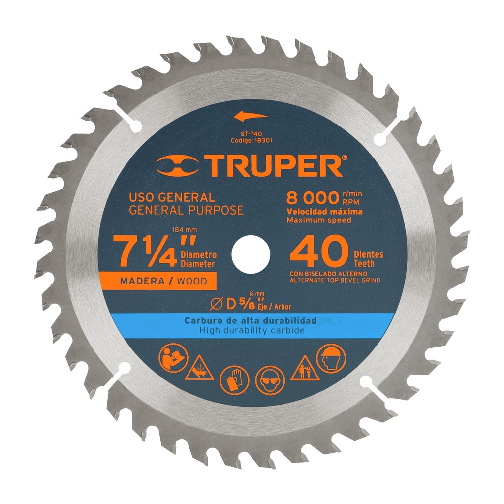 TRUPER DISCO SIERRA CIRCULAR  7-1/4" 40DTESX5/8" ST-740