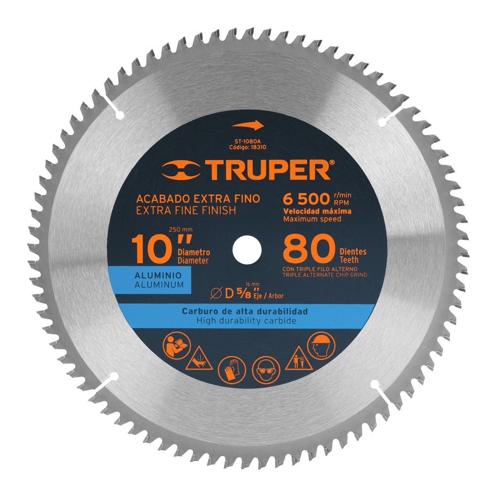 TRUPER DISCO SIERRA CIRCULAR  10" 80DTESX5/8" P/ALUMINIO