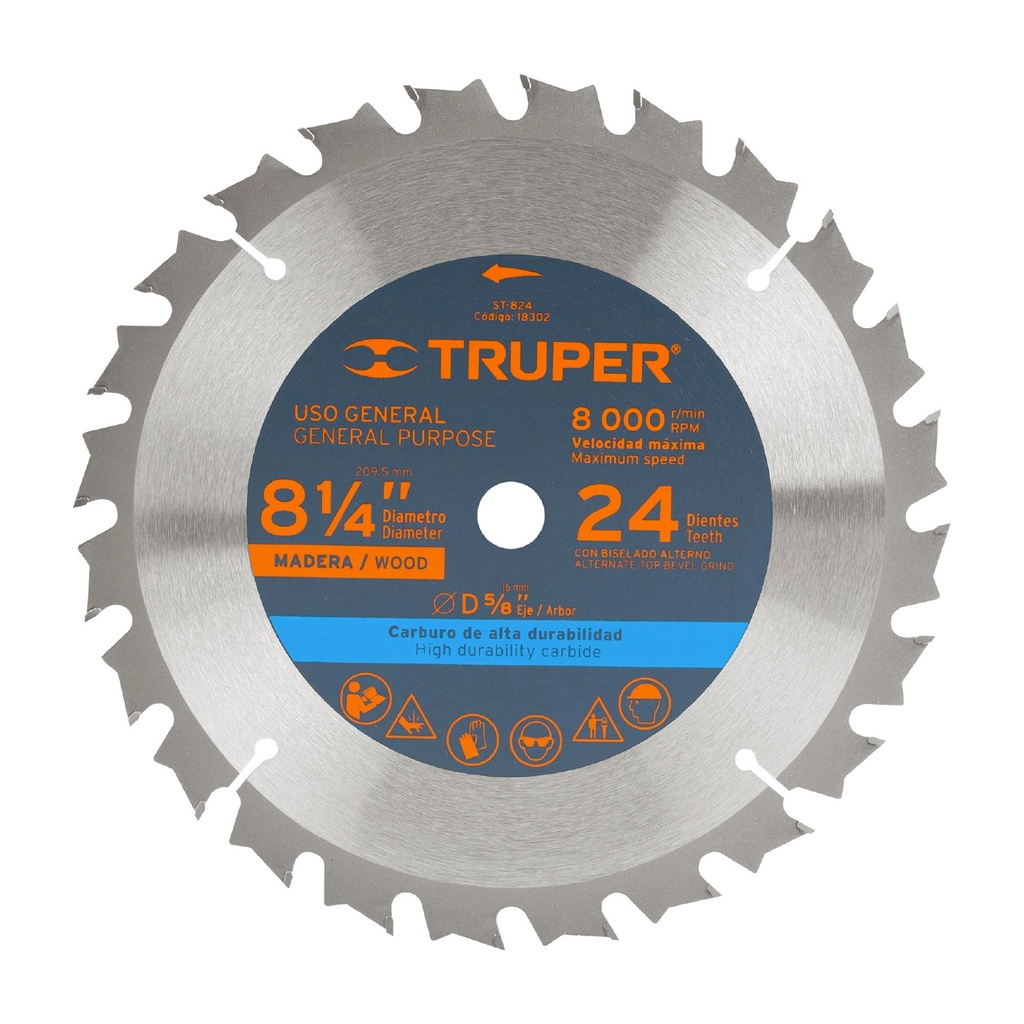 TRUPER DISCO SIERRA CIRCULAR  8-1/4" 24DTESX5/8" ST-824