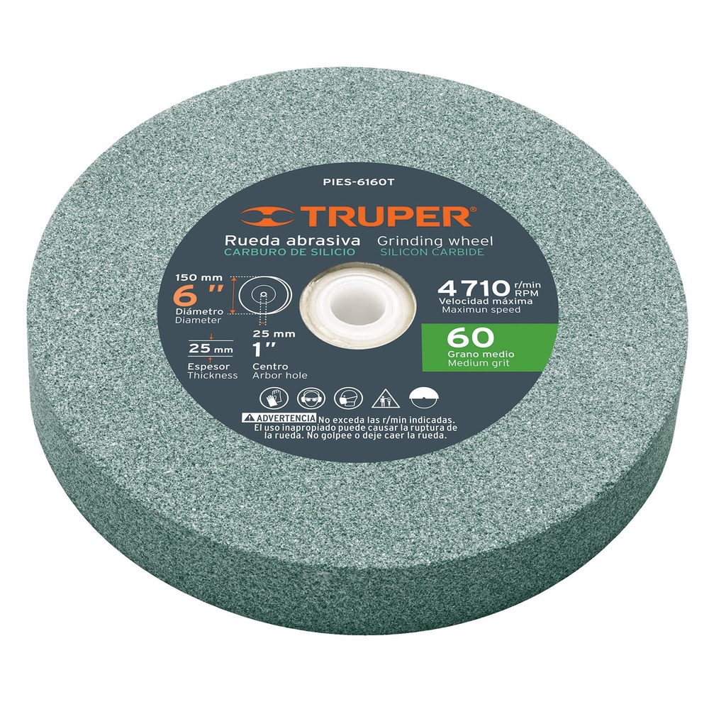 TRUPER PIEDRA PIES-6160T 6 GRANO 60P/ESMERIL CARBURO D SIL
