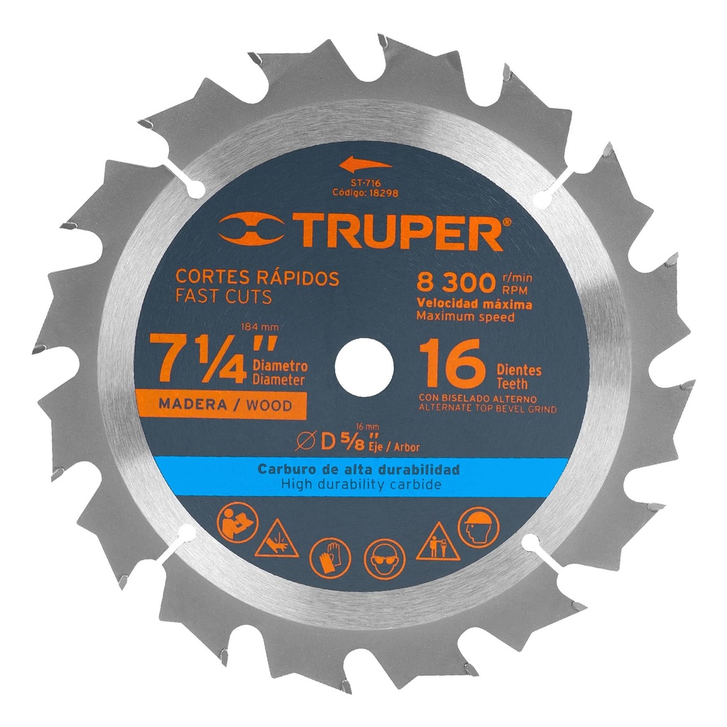 TRUPER DISCO SIERRA CIRCULAR  7-1/4" 16DTESX5/8" ST-716