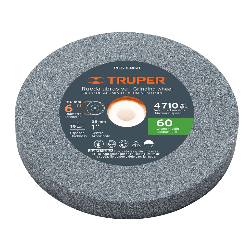 TRUPER PIEDRA ABRASIVA PARA   ESMERIL 6" GRANO 60 PIES-63460