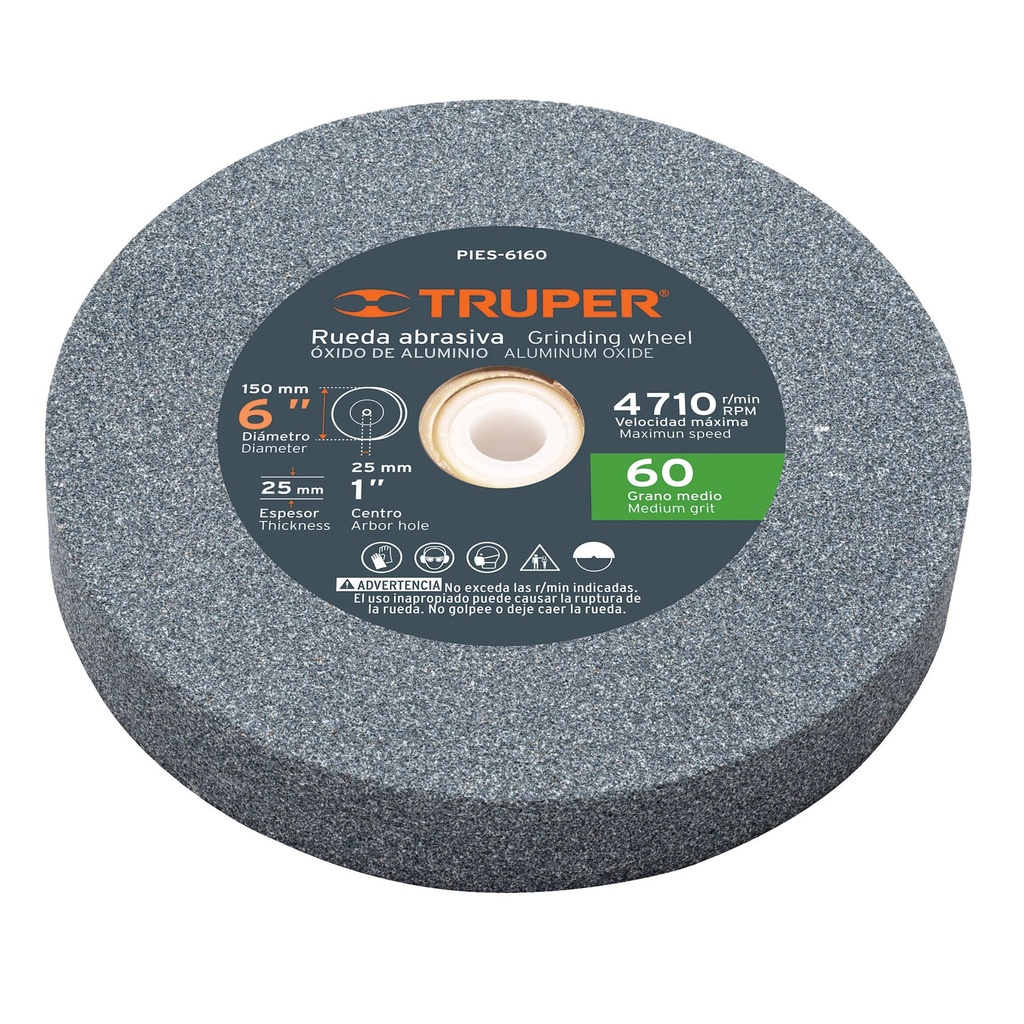 TRUPER PIEDRA PIES-6160 6 GRANO 60P/ESMERIL OXIDO D ALUM