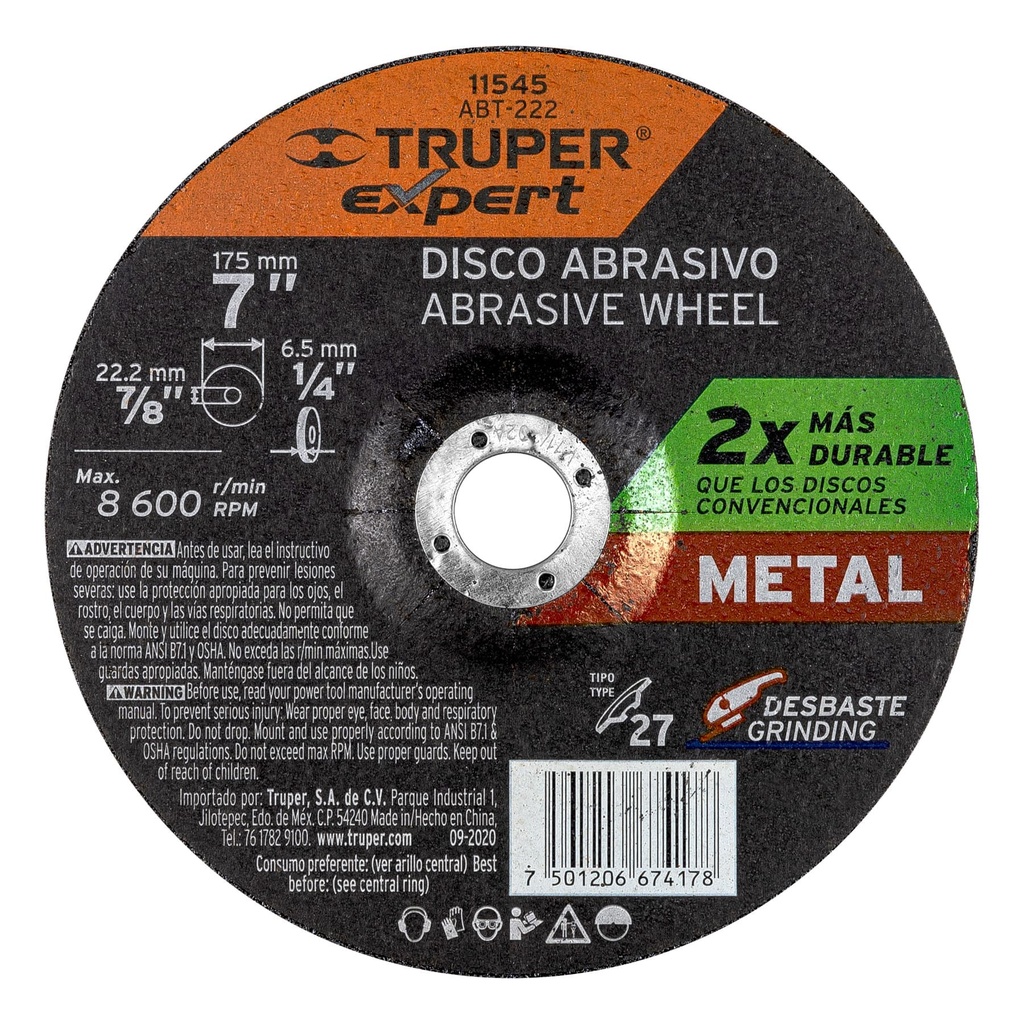TRUPER DISCO ABT-222 6.4MM 7P/DESBASTE D METAL ALT