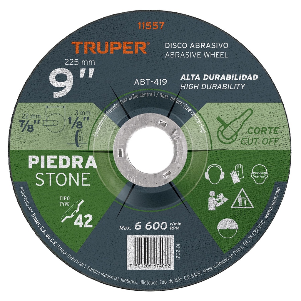 TRUPER DISCO ABT-419 3.2MM 9P/CORTE PIEDRA ALTO RENDIMIENT