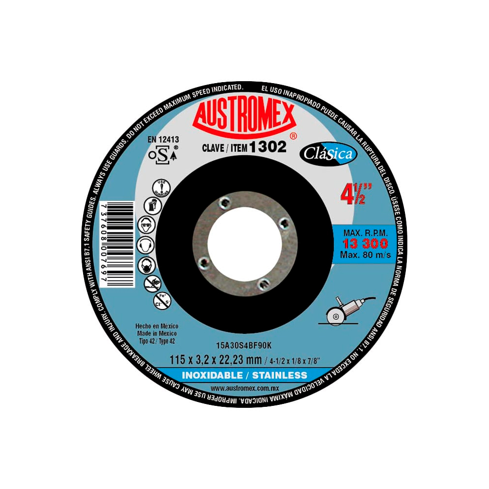AUSTROMEX DISCO CORTE 1302 4-1/2X1/8X7/8 A INOX