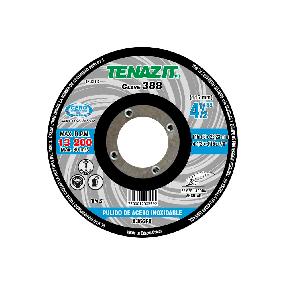 TENAZIT DISCO PULIDO A. INOX  T27 4-1/2X3/16X7/8"