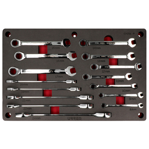 URREA JUEGO DE 15 LLAVES COMB.CON MATRACA METRICAS CH256P