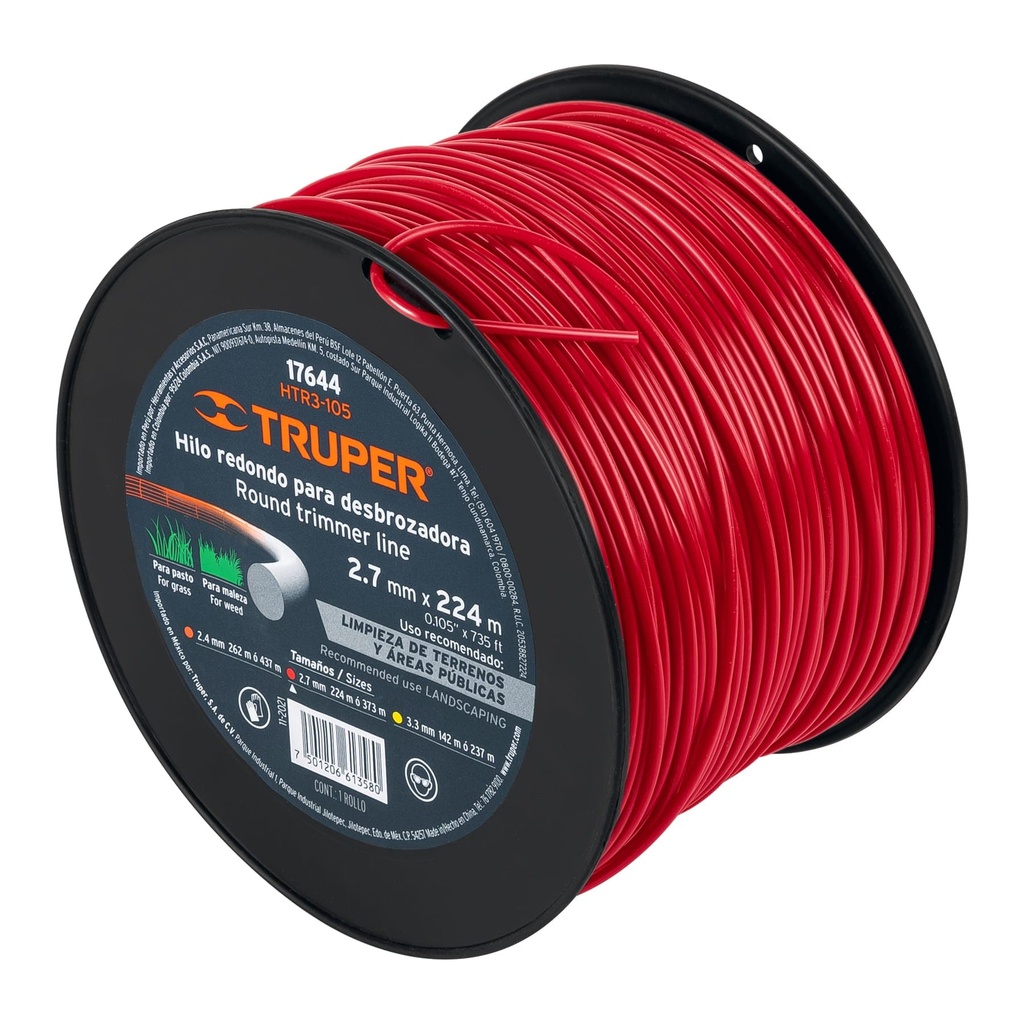 TRUPER HILO P/DESBROZADORA    2.7MMX224MT ROJO REDONDO