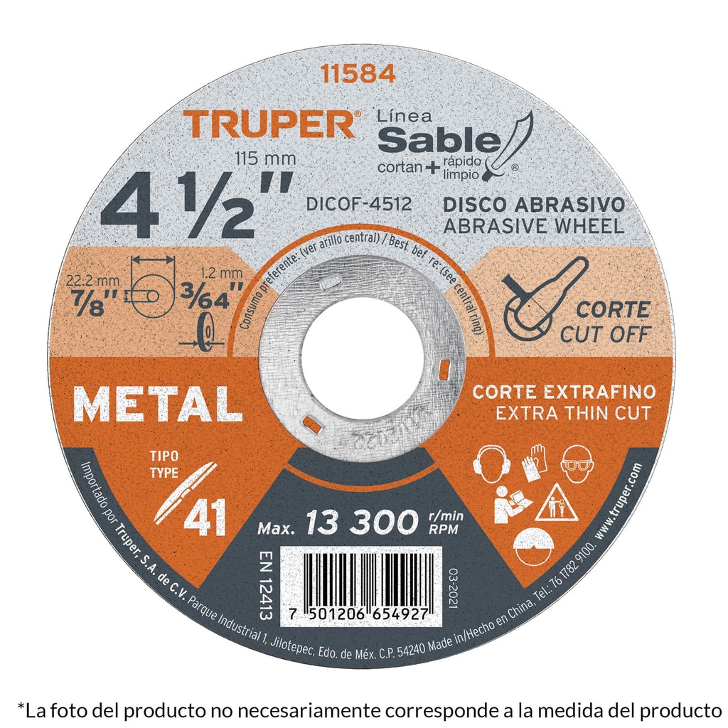 TRUPER DISCO DICOF-4516 1.6MM 4 1/2P/METAL CORTE EXTRAFINO