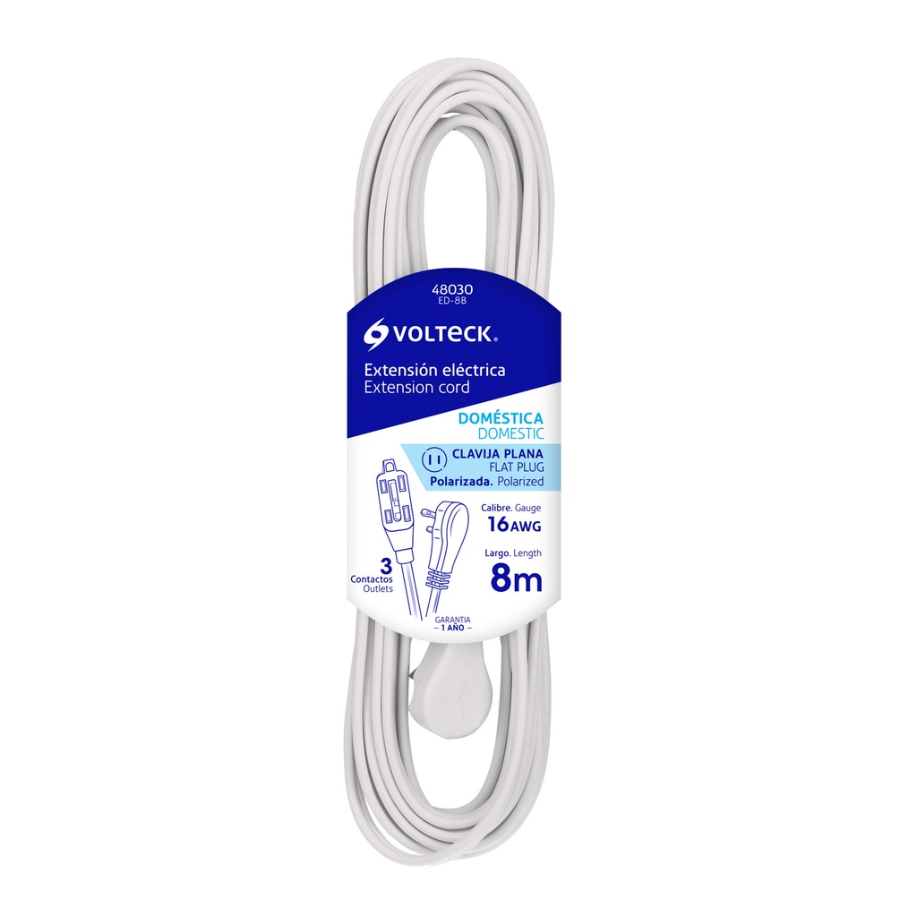 VOLTECH EXTENSION ED-8B 8M VOLTECH ELECTRICA DOMESTICA BLANC