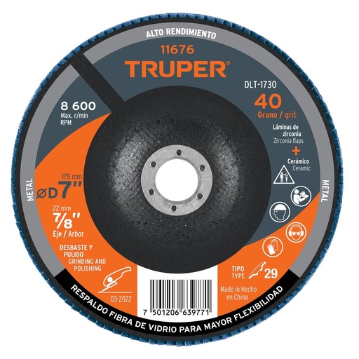 [HC70381] TRUPER DISCO DLT-1730 7/8 X7GRANO 40 LAMINADO