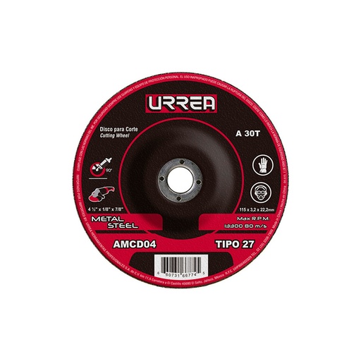 [HC57626] URREA DISCO ABRAS CTE METAL 4 1/2"T27