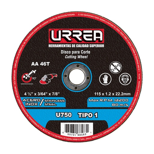 [HC70994] URREA DISCO INOX 4/16X3/64/7/8 T1 M/P U750