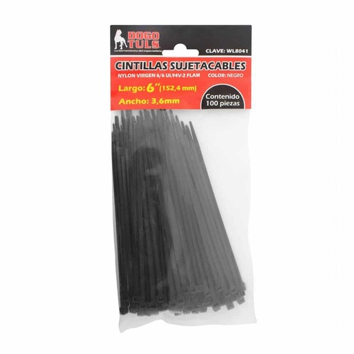 [HC70449] DOGOTULS CINCHO-COLLARIN      100PZ NEGRO 3.6X150MM WL8041
