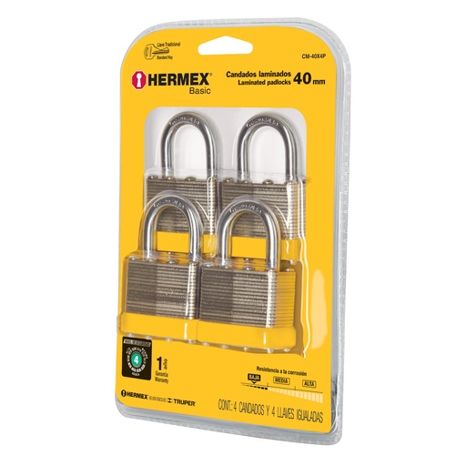 [HC67768] HERMEX CANDADO CM-40X4P 40MM ACERO LAMINADO EN BLISTER