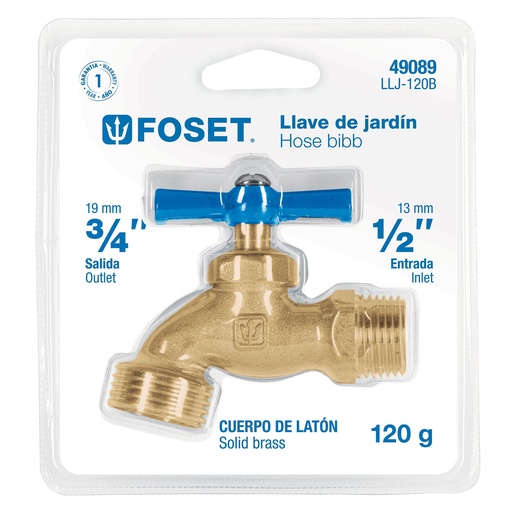 [HC81956] FOSET LLAVE LL-19PB 1/2" 120GR LATON P/MANGUERA EN BLISTER