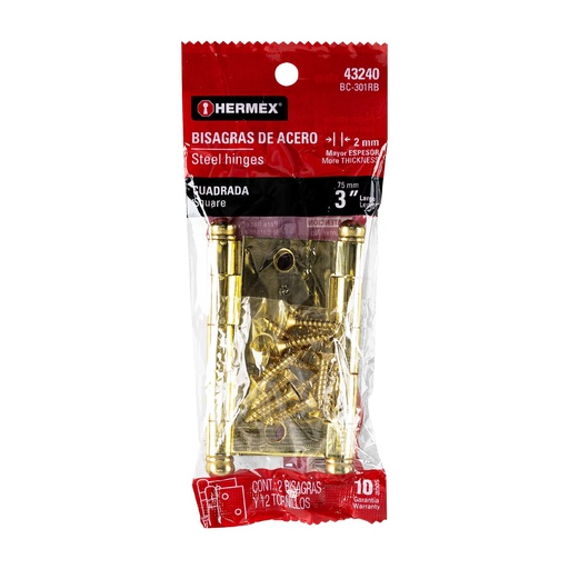 [HC81586] HERMEX BISAGRA BC-301RB 3" CUADRADA LATON CABEZA REDONDA