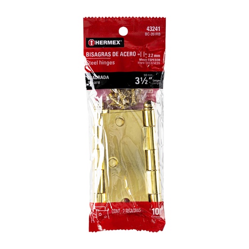 [HC81709] HERMEX BISAGRA BC-351RB 3 1/2" CUADRADA LATON CABEZA REDONDA