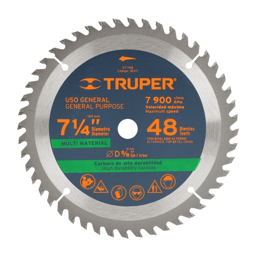 [HC82088] TRUPER SIERRA ST-748 7 1/4" 48D CENTRO 5/8" P/PLASTICO