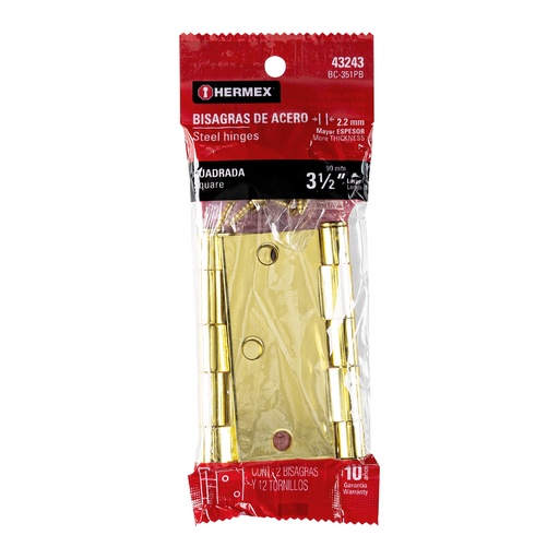 [HC81251] HERMEX BISAGRA BC-351PB 3 1/2" CUADRADA LATON CABEZA PLANA