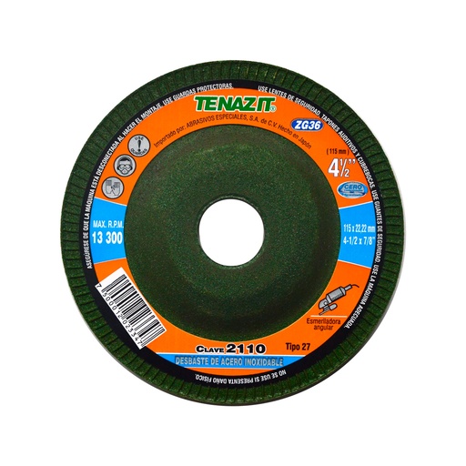 [HC24788] TENAZIT DISCO DESBASTE A INOX 4-1/2X7//8" 2110