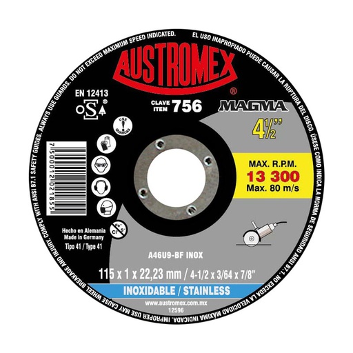 [HC26659] AUSTROMEX DISCO CORTE A INOX 4-1/2X3/64X7/8" 756
