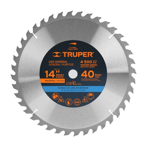 [TRU18322] TRUPER DISCO SIERRA CIRCULAR  14" 40DTESX1" ST-1440E