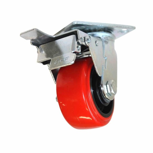 [HC87658] RODAJA GIRATORIA NEGRO Y PU   ROJO 6" CON FRENO