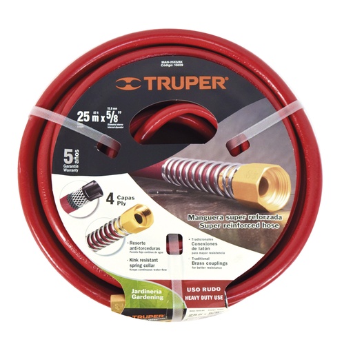 [HC60229] TRUPER MANGUERA 4 CAPAS MAN-25X5/8X25M CONEX LATON 5/8