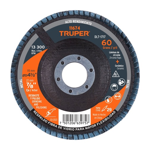 [HC63699] TRUPER DISCO DLT-1717 7/8 X4 1/2GRANO 60 LAMINADO