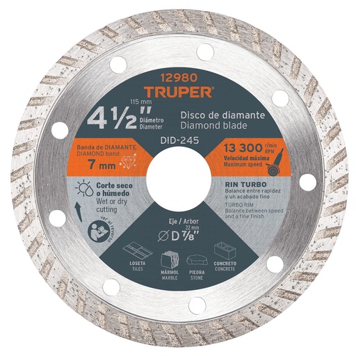 [HC63694] TRUPER DISCO DDT-1531T 4 1/2" RIN TURBO USO GRAL