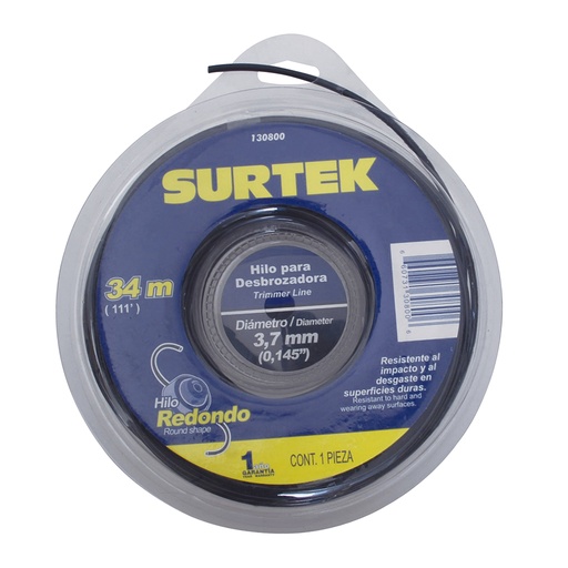 [HC93061] SURTEK HILO P/DESBROZADORA    3.7MMX34MT REDONDO DOB BLISTER