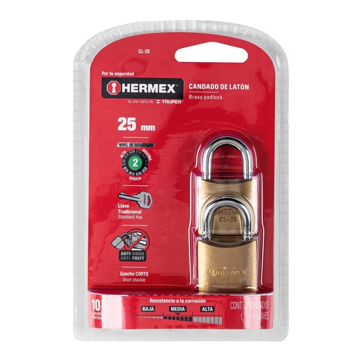 [HC115759] HERMEX CANDADO DE LATON 25MM CL-2543426