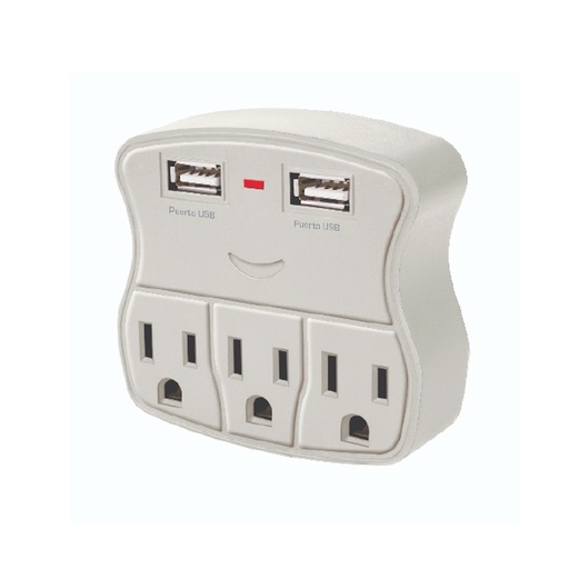 [HC95619] AKSI MULTICONTACTO 117421 D/PARED 3 TOMA CORRIENTE  2USB