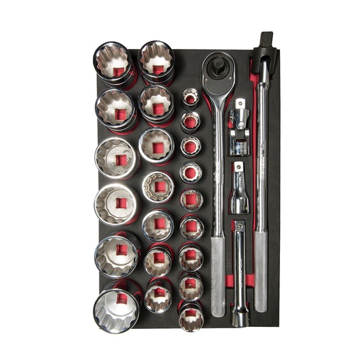 [HC99081] URREA JGO DADOS Y ACC CH301 27PZ CORTOS CUADRO 3/4" PULG