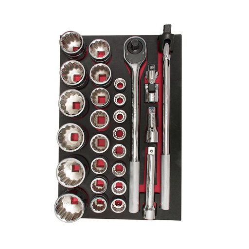 [HC99082] URREA JGO DADOS Y ACC CH302 27PZ CORTOS CUADRO 3/4" MET