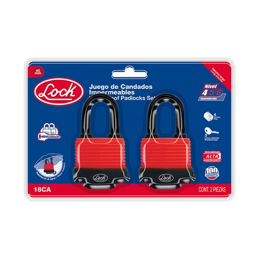 [HC96421] LOCK JGO CANDADO 18CA 40MM IMPERMEABLES DOBLE CERROJO