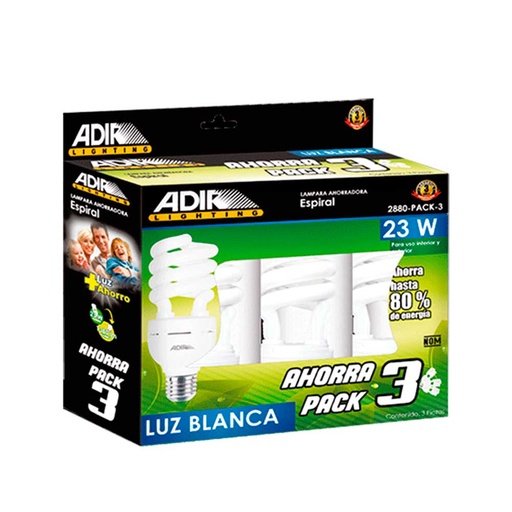 [HC97094] ADIR FOCO 2880-3PACK 23W 3PZ BCO AHORRADOR E-27 ESPIRAL