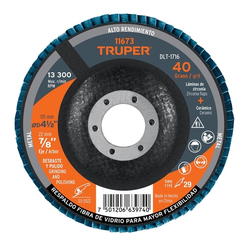 [HC63698] TRUPER DISCO LAM DLT-1716 7/8 GRANO 40 CENTRO 7/8
